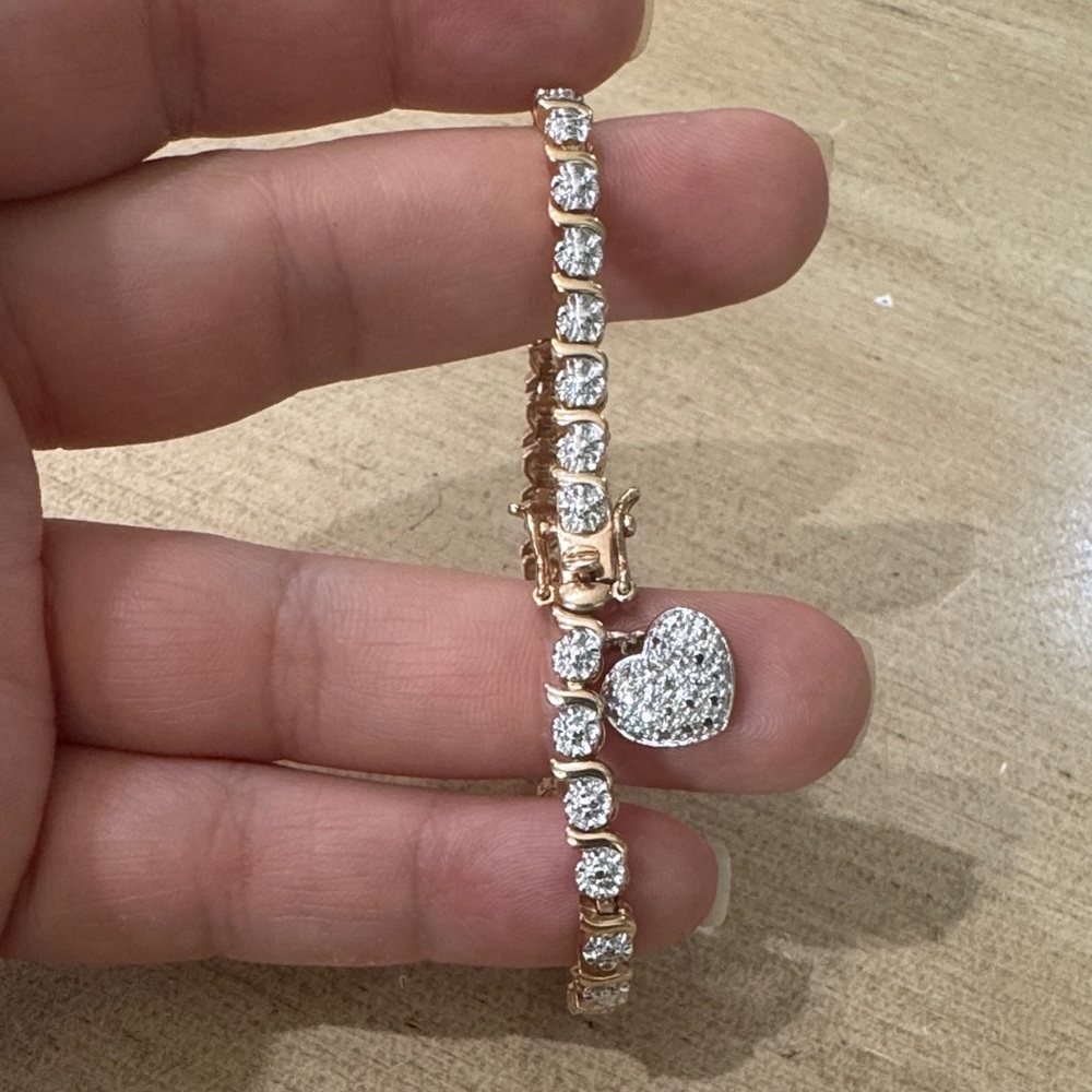 Swarovski Style Tennis Bracelet Rose Gold Vermeil 925 Sterling Silver Heart